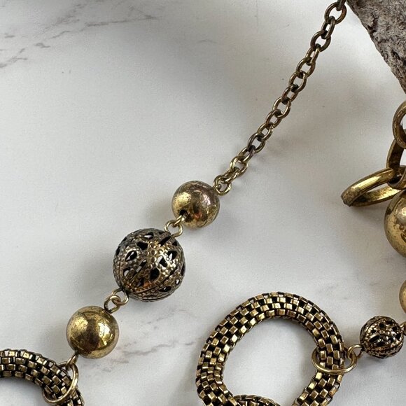 Vintage Long Necklace W/ Metal Mesh Beads & Links Gold-Tone 32" - Picture 8 of 11